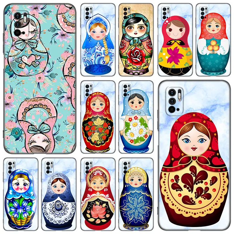 Russian Dolls Matryoshka Phone Case For Xiaomi Redmi Note 7 8 9 10 11 8T 10T 9S 10S 11S 4G 11E 11T Pro 5G Soft Tpu Black Cover