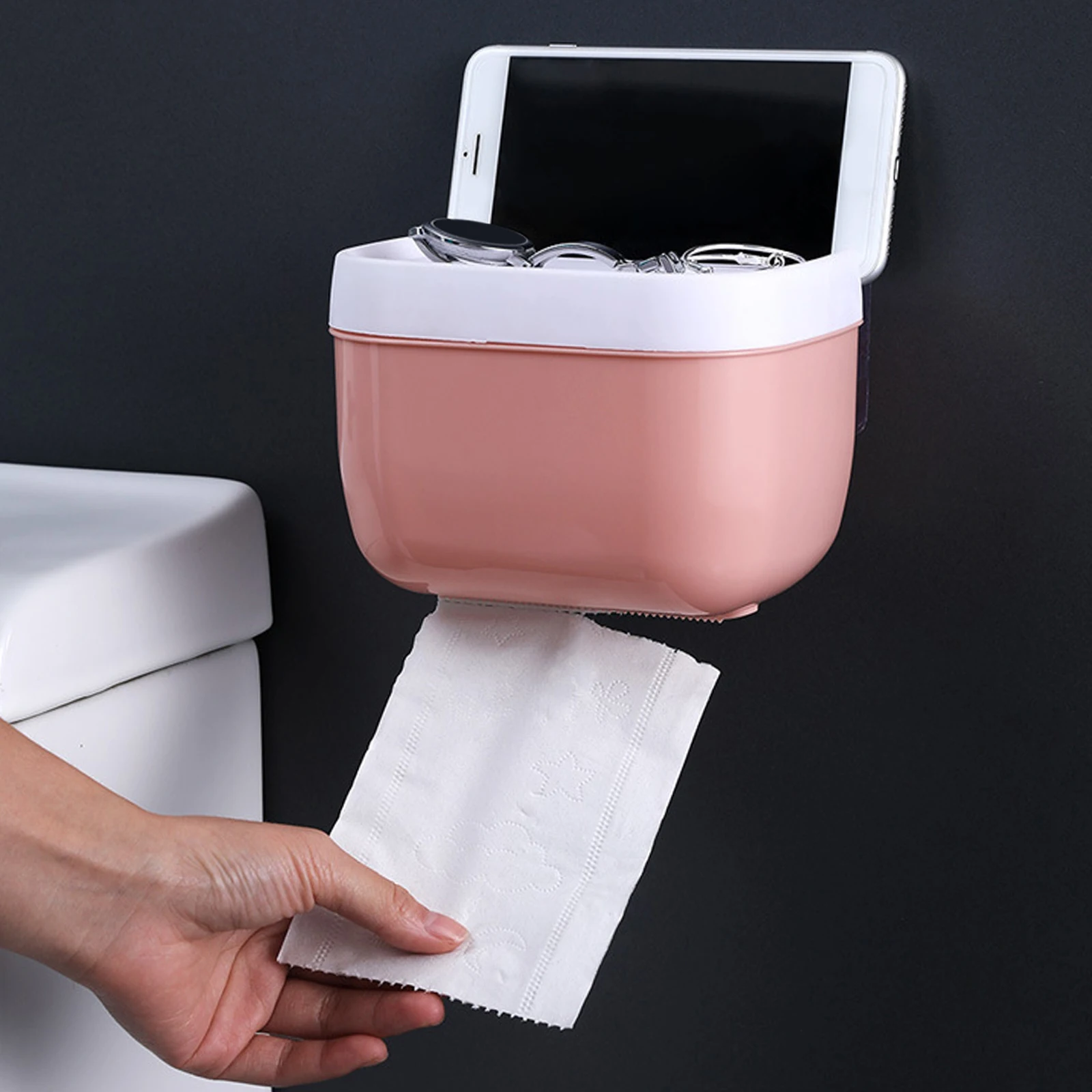 Toilet Paper Holder Toilet Paper Rack Toilet Roll Holder 1 Pcs Wall Mounted with Shelf No Drilling Paper Toilet Storage Rack Dispenser for Home Office