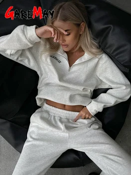 Autumn Women's Tracksuit with Zipper Cotton Oversize White Casual Two Piece Set Women Classic Sports Trouser Suits for Women