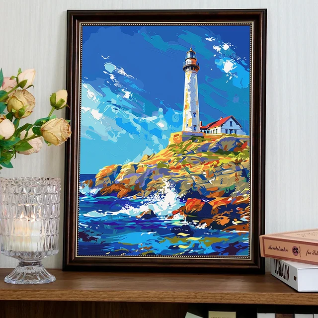 Gatyztoire – peinture par numéros de paysage marin, images par numéros, fournitures d'art, aquarelle, toile numérique faite à la main 3