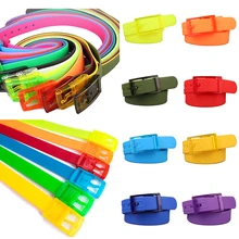 

Women Men Plastic Belt Candy Color Silicone Rubber Smooth Buckle Waistband Simple All-match Metal-free Belt With Plastic Buckle