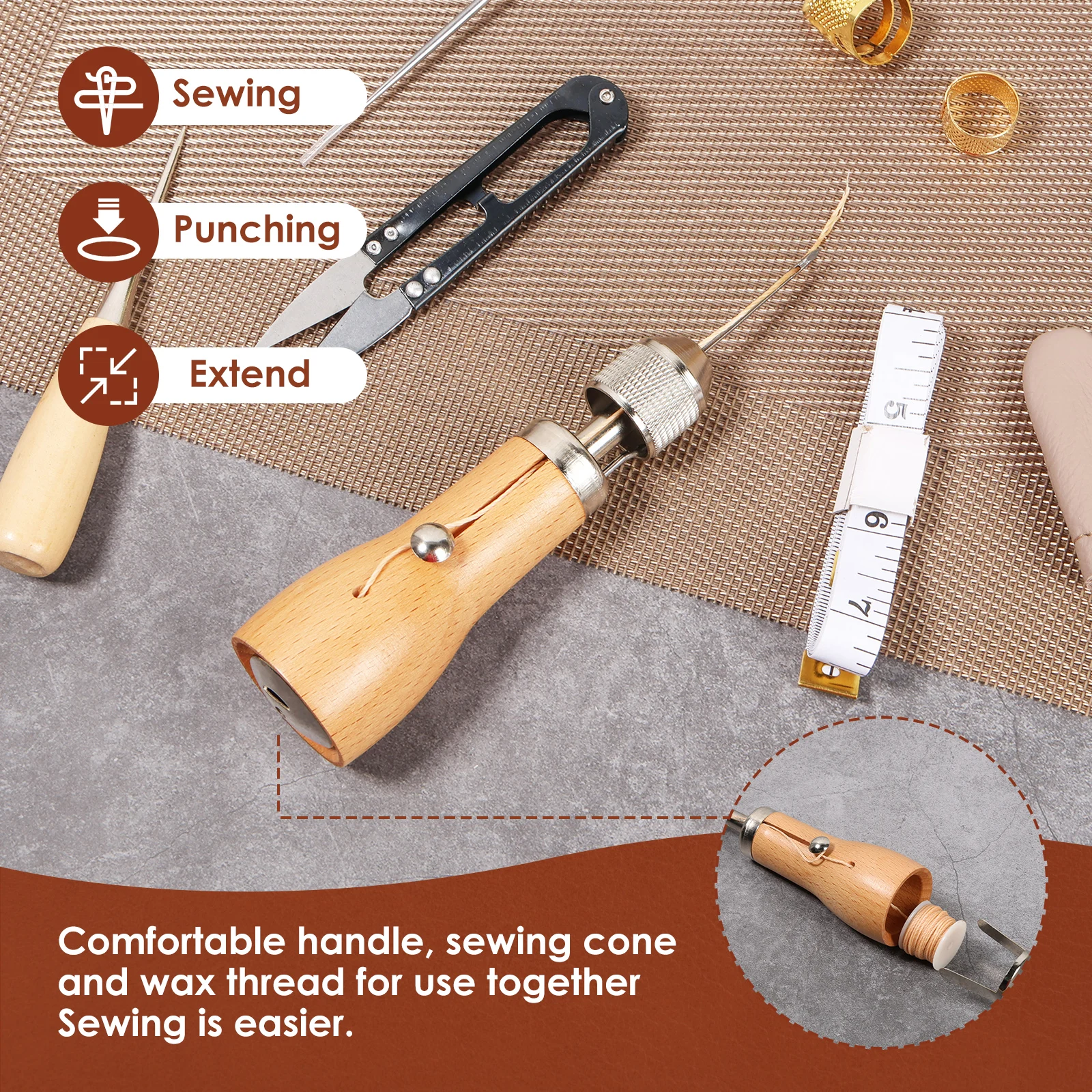 40Pcs Sewing Awl Kit Complete Leather Sewing Awl Kit with Storage Bag Portable Waxed Thread for DIY Repair and Crafts