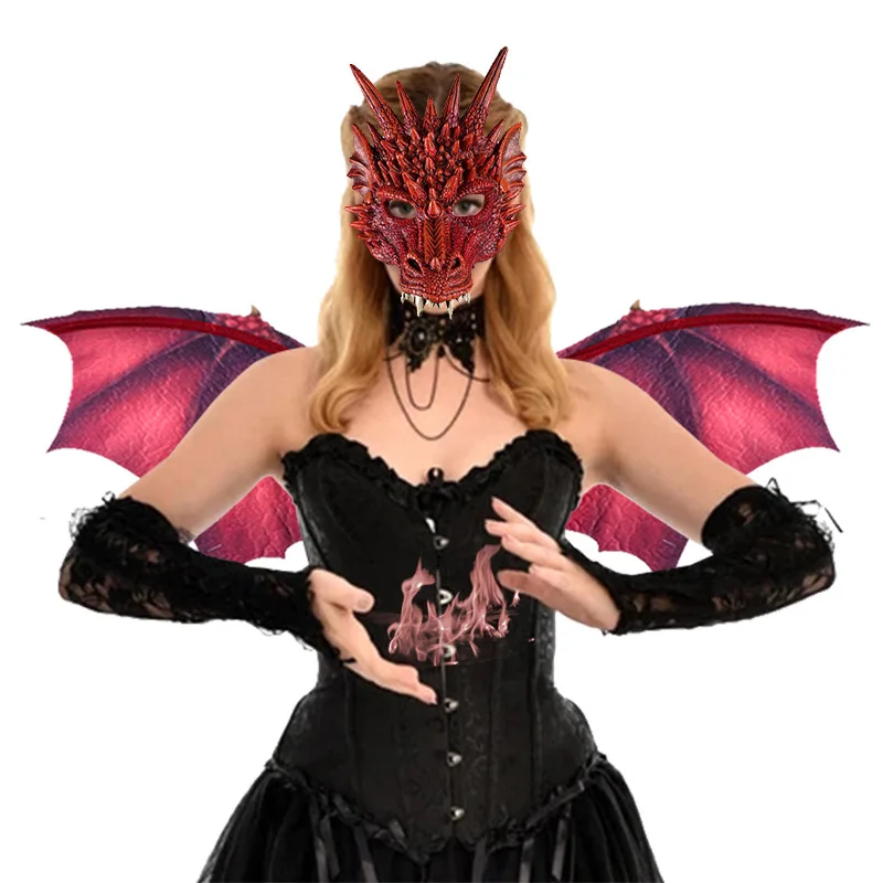

Dragon Mask Wings Cosplay Costume Women Adult Dress Up Suit Carnival Party Rave Outfit Fancy Halloween Nightclub Show Accessries