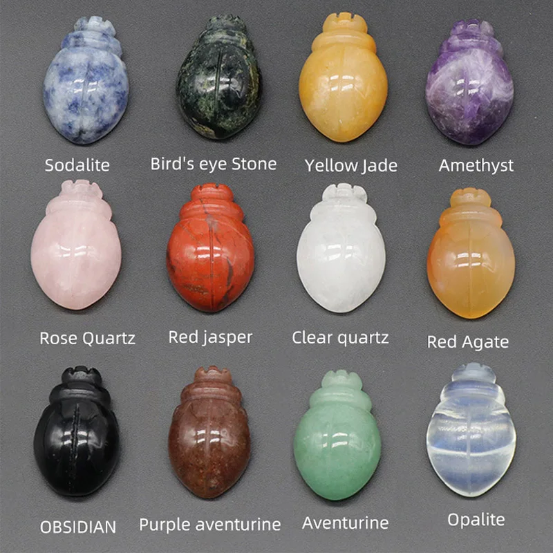 

fashion Natural gem Stone amethyst Beetle Crystal Agate Mini Carved Animal Half Jewel Craft Ladybug Ornament Random mixed 12pc