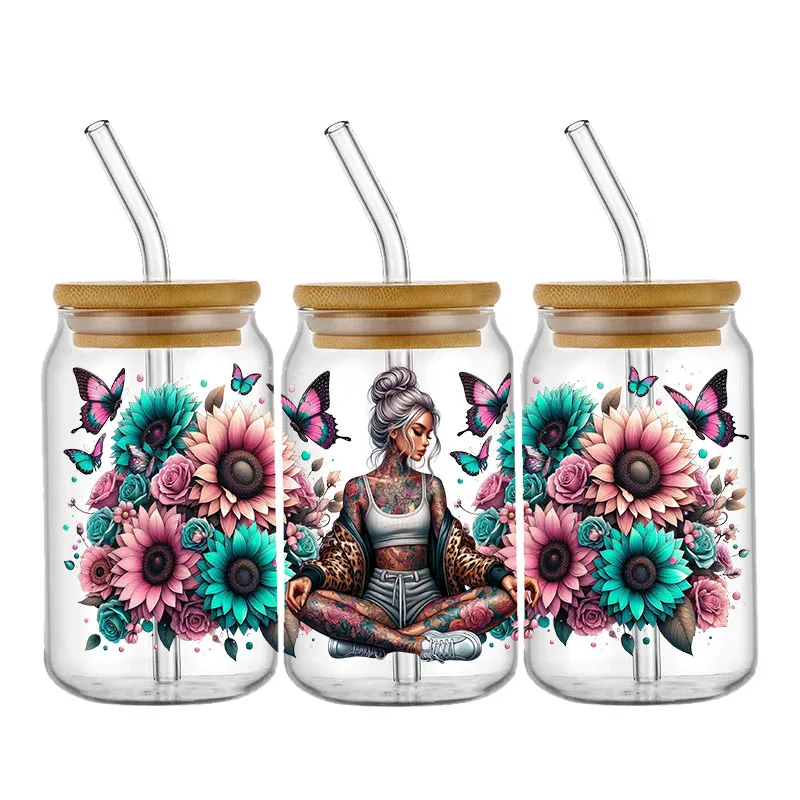 멋진 소녀 자신감 커피 UV DTF 스티커 16oz 컵 랩 전송 스티커 사용자 정의 라벨 DIY 자기 접착 스티커