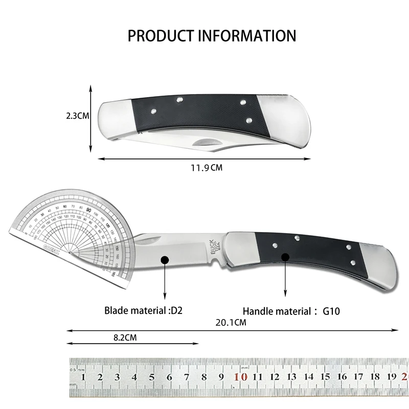 BK110 Black G10 Handle and Brown Sandwood Handle Outdoor Hunting Survival EDC Folding Knife Tool Leather Sheath 3