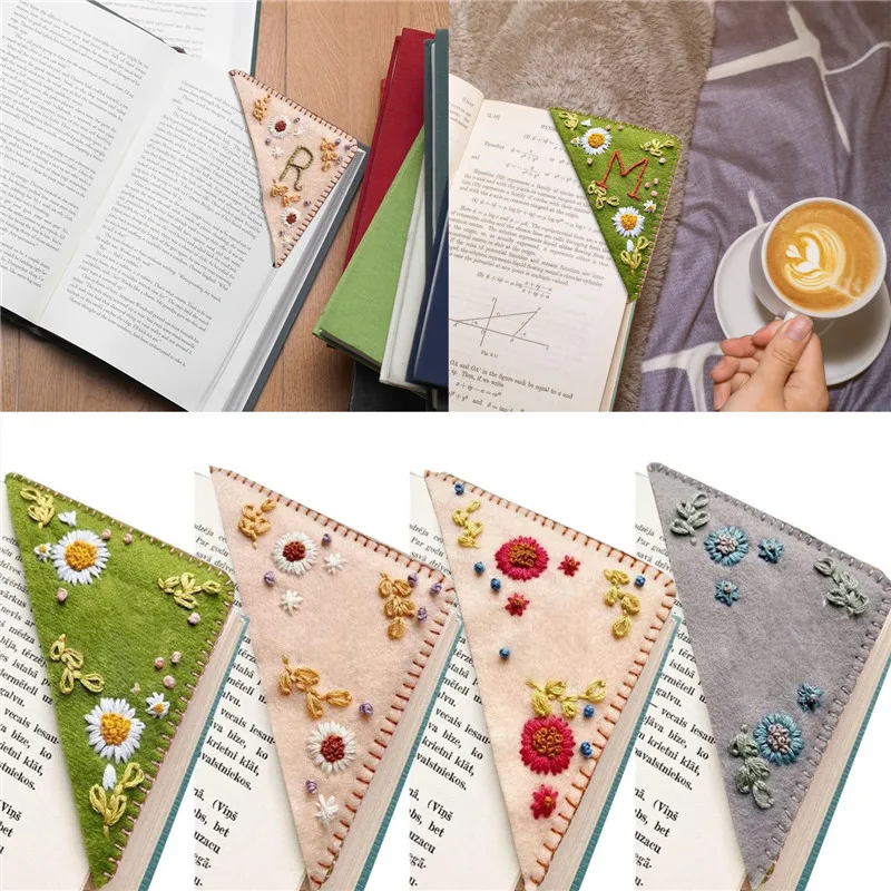 Personalized Hand Embroidered Corner Bookmarks Felt Triangle Marker