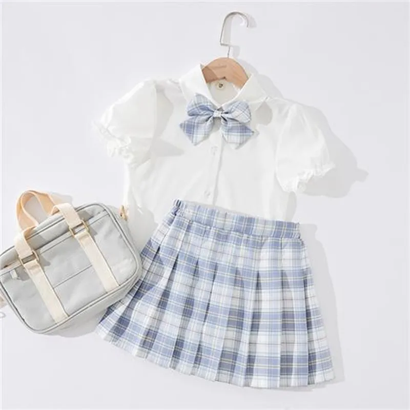 2023 Teenage Girls Clothes Suit Uniform Spring Summer Children  Sleeve T-shirt Top+Skirt 2PCS Set Little Girl Short Skirt Set