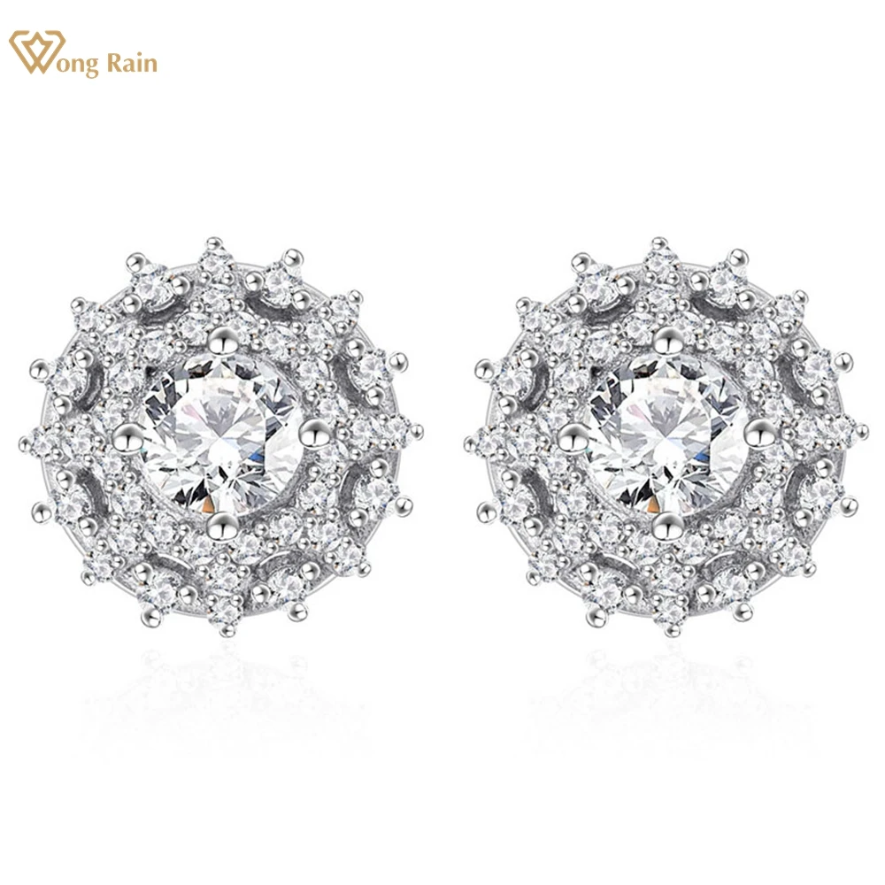 

Wong Rain 100% 925 Sterling Silver Round Cut 5MM Lab Sapphire Gemstone Sparkling Ear Studs Earrings for Women Party Fine Jewelry