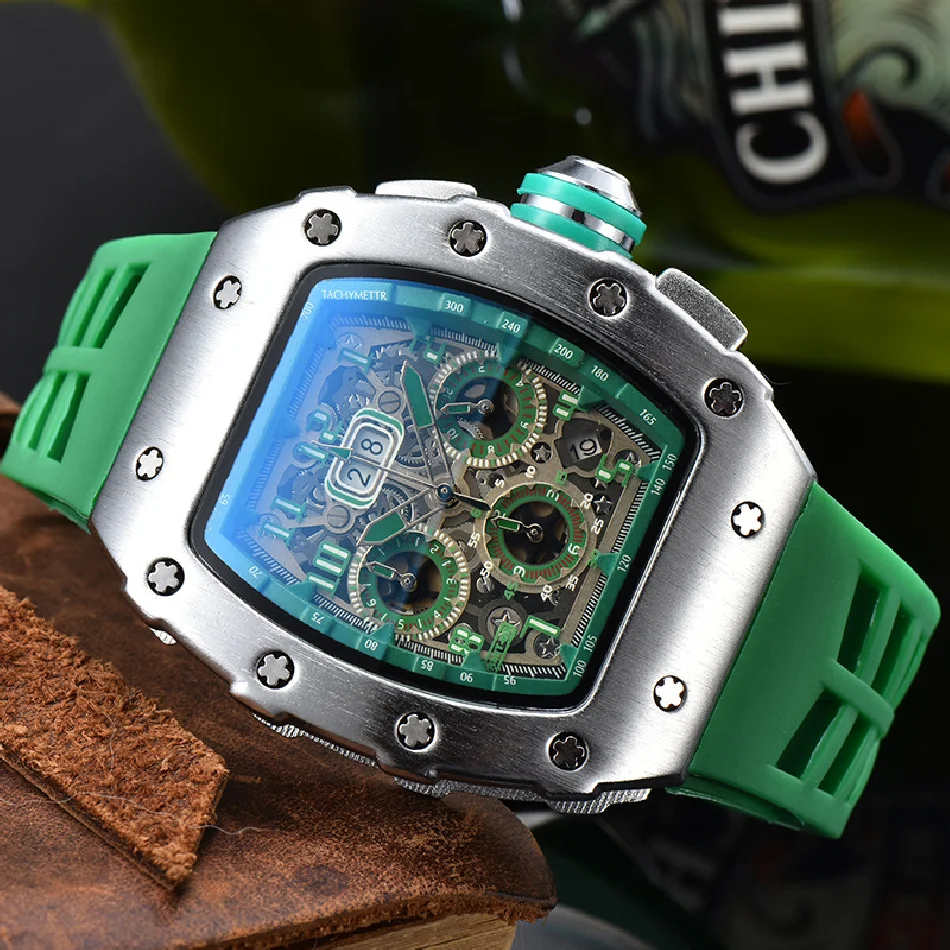 

2023 New Sports Quartz Watch Business Fashion Electroplating Process Six Needle Running Second Design Wine Barrel Type Watch