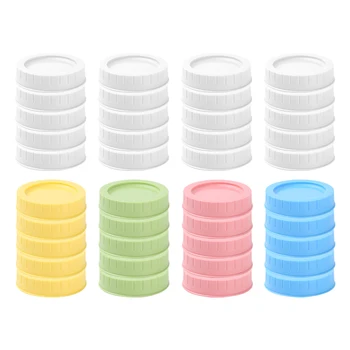 20 Pcs Mason Jar Lids Food-Grade Plastic Mason Jar Caps Reusable Leak Proof Replacement Canning Jars Lids Fit Regular Mouth 70mm 1