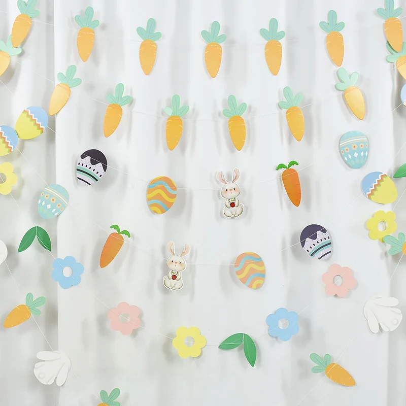 

3M Happy Easter Banner Rabbit Carrot Egg Cartoon Bunny Garland Wall Hanging Bunting Flag Easter Party Decoration For Home