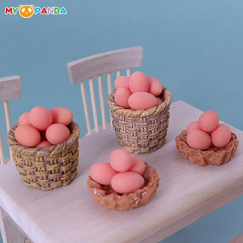 

1/12 кукольный домик, миниатюрное куриное яйцо и гнездо, корзина для яиц, кукольный домик, домашний садовый декор, аксессуары, микро ландшафтное украшение