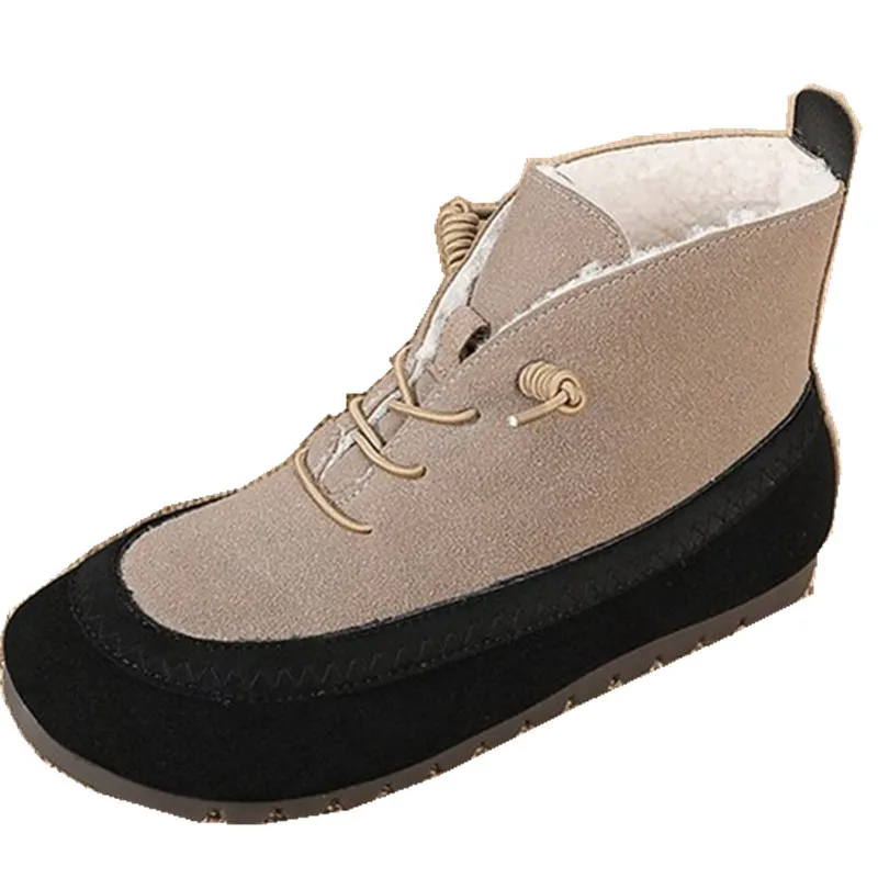 2024 NEW European Style Spring Women's Shoes Round Toe Female Boots Ankle Boots Cow Genuine Leather Flats Fashion Casual simple