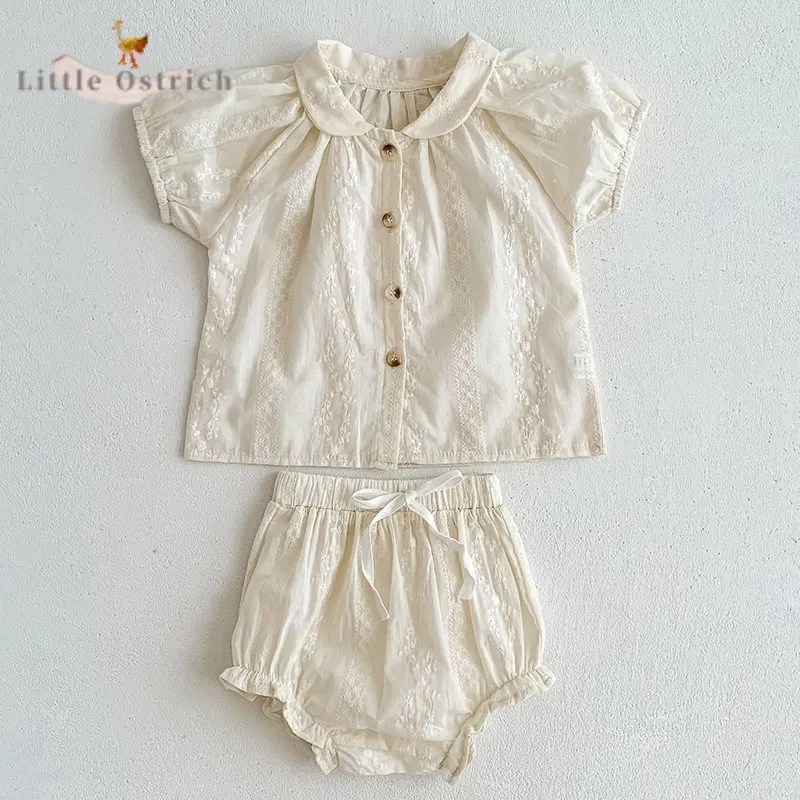 

Newborn Baby Girl Clothes Set Shirt+Short Child Cotton Clothing Suit Short Sleeve Peter Pan Collar Sweatshirt Baby Clothes 3M-2Y