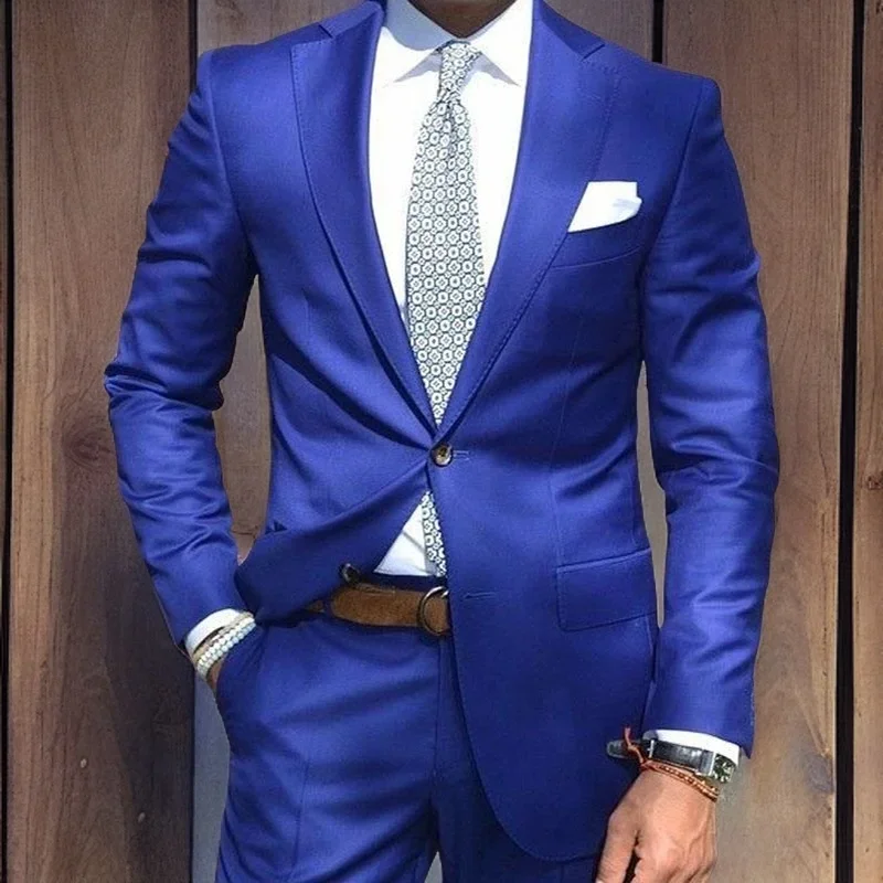 Royal Blue Groom Tuxedo 2 Piece Wedding Prom Suit for Men (Jacket+Pants) Tailor Made Costume 2023