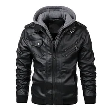 

2021 Autumn Winter Men's Motorcycle Leather Jacket Windbreaker Hooded Jackets Male Outwear Warm Biker PU Jackets EU Size 3XL