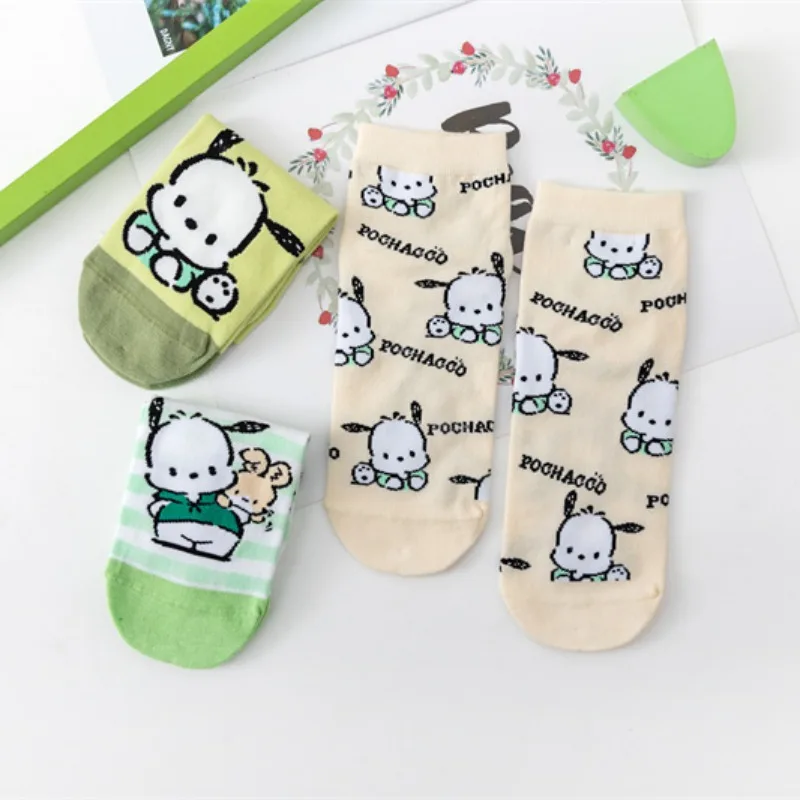 

Wholesale cute Pochacco cartoon pure cotton socks anime sanrio spring autumn summer thin green home short-tube couple socks