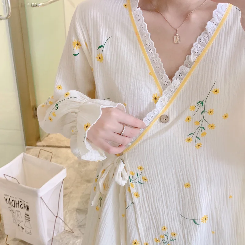 Cotton Nursing Pajamas Set Forwomen Confinement Clothes Long Sleep Prenatal Postpartum Double Gauze Absorb Sweat Sleep Tops