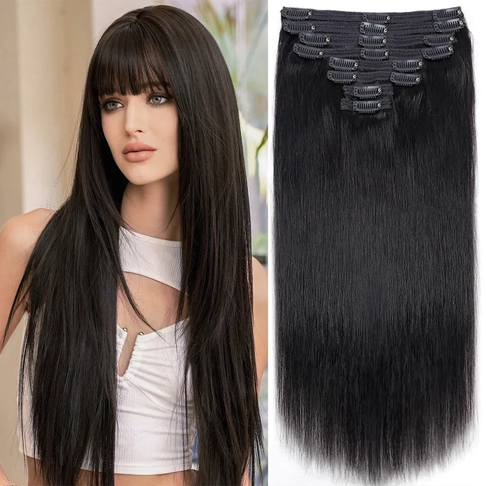 Clips in Hair Virgin Remy Brazilian Human Hair Extensions Silk Straight 120 Grams Machine Weft Clip in Extensions Thick En