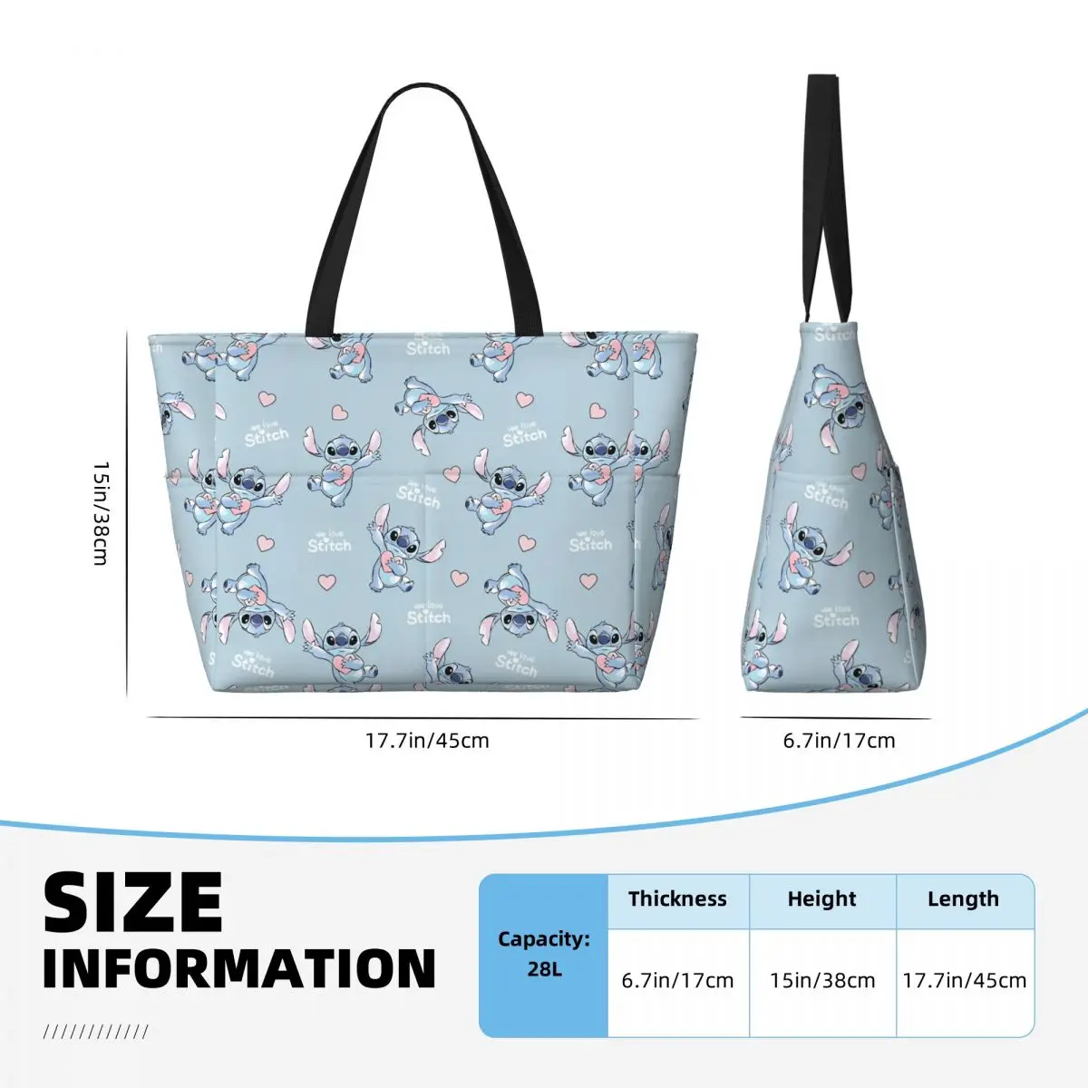Disney Stitch Large Beach Tote Bag Women Sandproof Tote Bags for Travel