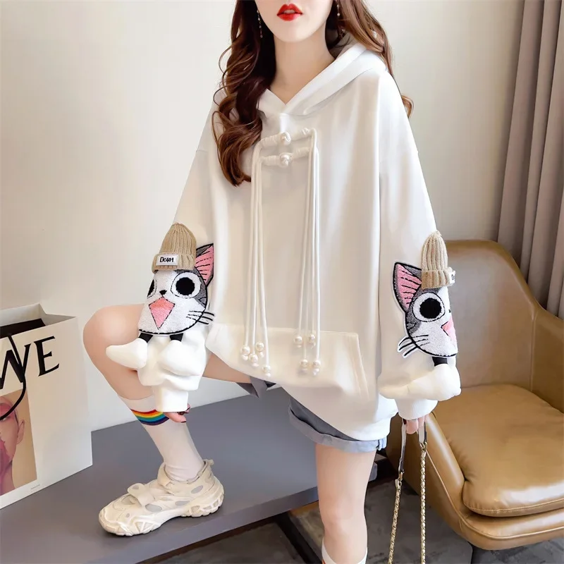 Women's Cozy Cat Print Sweatshirt for FallWinter |  Casual Crewneck