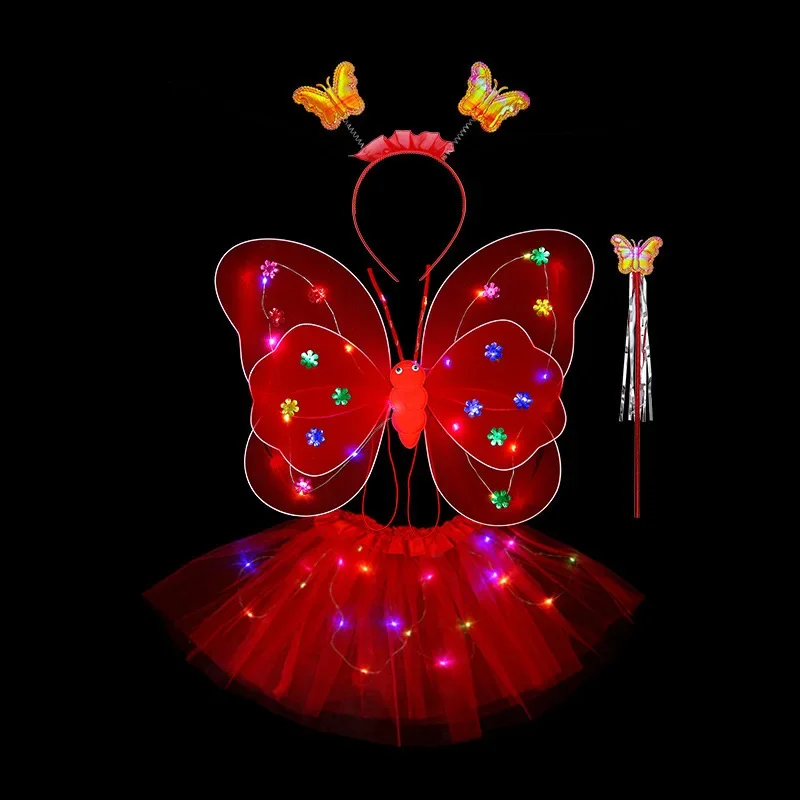 Tutu Skirt Butterfly Sequin Wings Glowing Mesh Glow Party Girls 1st 2nd Birthday Party Dress Up Little Fairy Baby Shower tutu skirts fairy wings cloak birthday party decorations