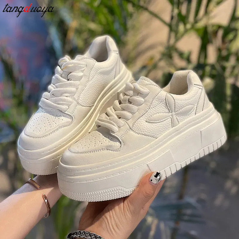White Sports Shoes Korean Women Platform Sneakers Casual Harajuku