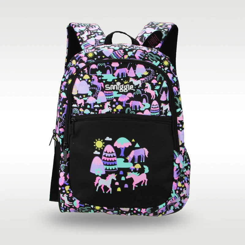 

Australia Smiggle Original Children's Schoolbag Girl Backpack Black Unicorn Kawaii School Supplies 16 Inches 7-12 Years Old