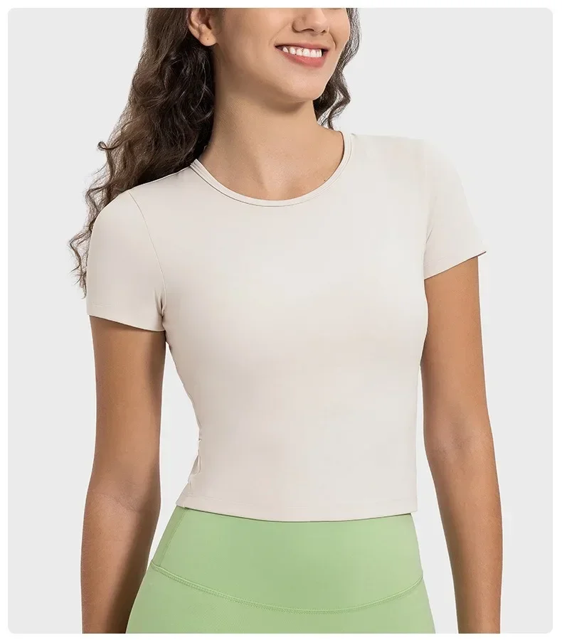 Lemon Women Naked Personality Hollow Back Yoga Suit Round Neck Comfortable Breathable Sport Short Sleeve Shirt Running T-shirt
