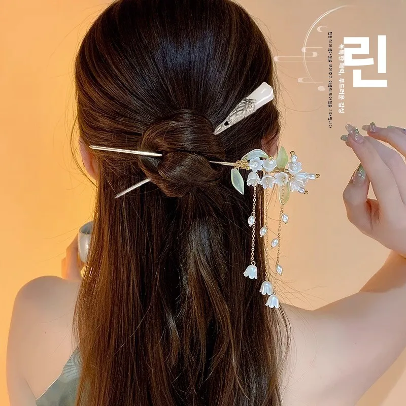 새로운 중국 스타일의 우아한 머리핀, 고대풍 태슬 헤어 액세서리, 한푸 머리핀, 머리 장식, 나무 머리핀
