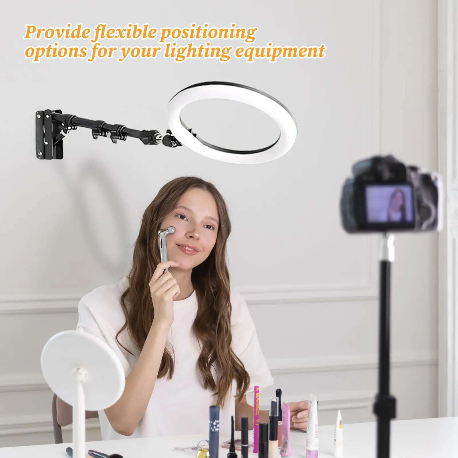 Ring Light Wall Mount Ring Light Wall Bracket With Flexible Arm 180 Degree Rotation Lighting Holder For Barber Monolight
