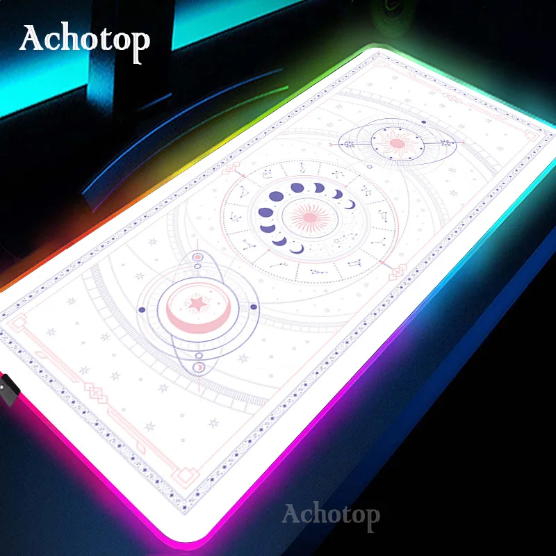 

Коврик для мыши Moon Space RGB, большой белый художественный коврик для клавиатуры, офисный Настольный коврик, для игрового стола, кавайные искусства, ослепительный крутой коврик для мыши 100x50