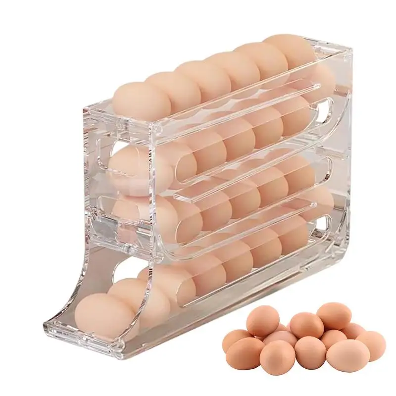 

Automatic Scrolling Egg Rack Holder 1PCS Efficient 4 Layer Refrigerator Egg Tray scratch resistant Egg Basket for Dining Room