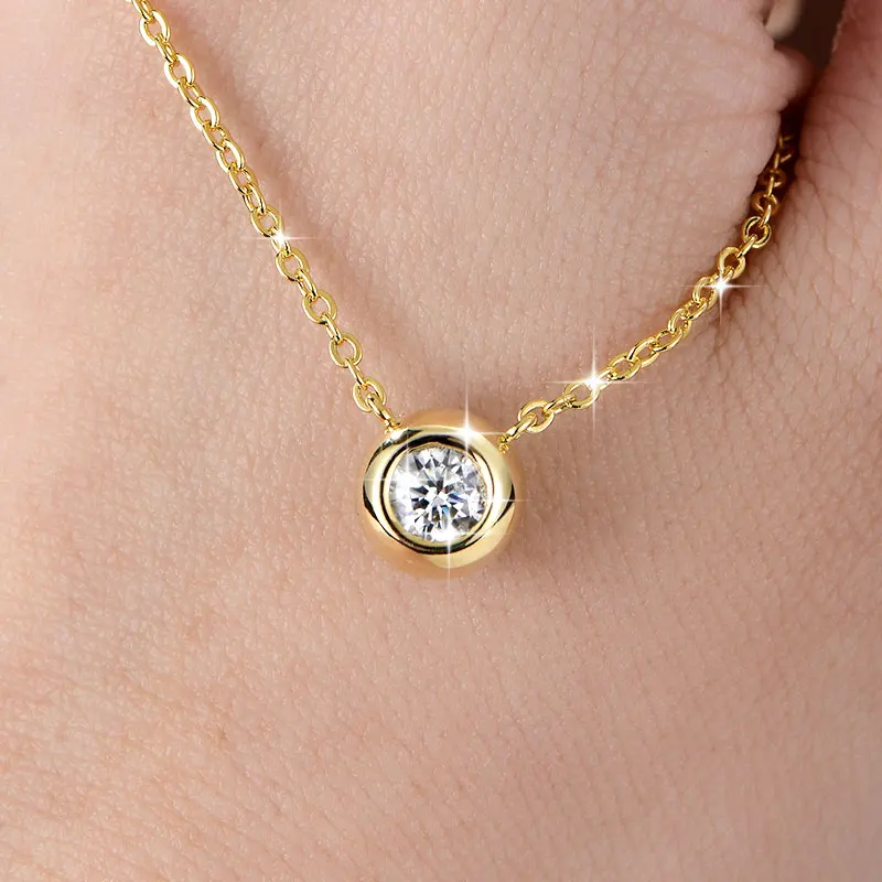 Ehhai GRA-Zertifizierte 5mm Runde Moissanit-Bubble-Anhänger-Halskette für Damen, 14K Vergoldet, Edle Schmuckstücke, Hochzeitsgeschenke – Detail 8