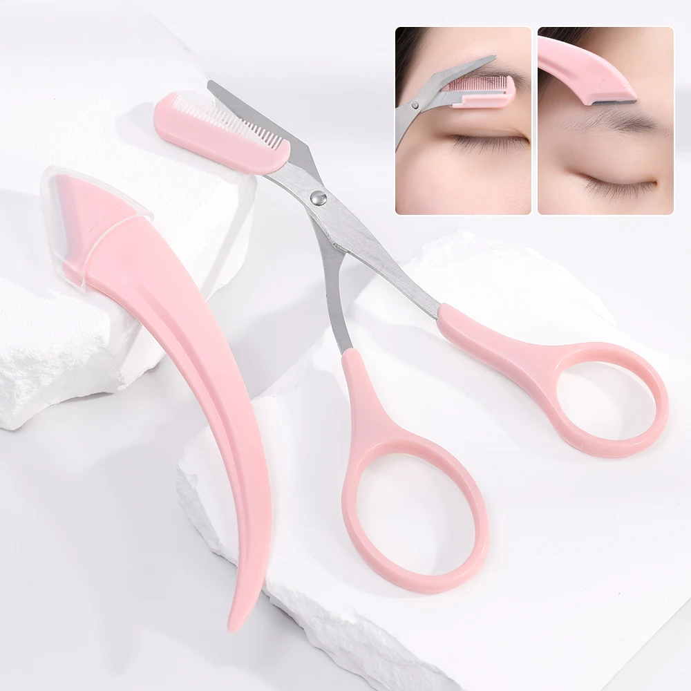 2Pcs Eyebrow Scissors with Comb Professional Precision Eyebrow Trimmer Set Eyebrows Razor Eyebrow Grooming Kit Hair Removal Tool 3