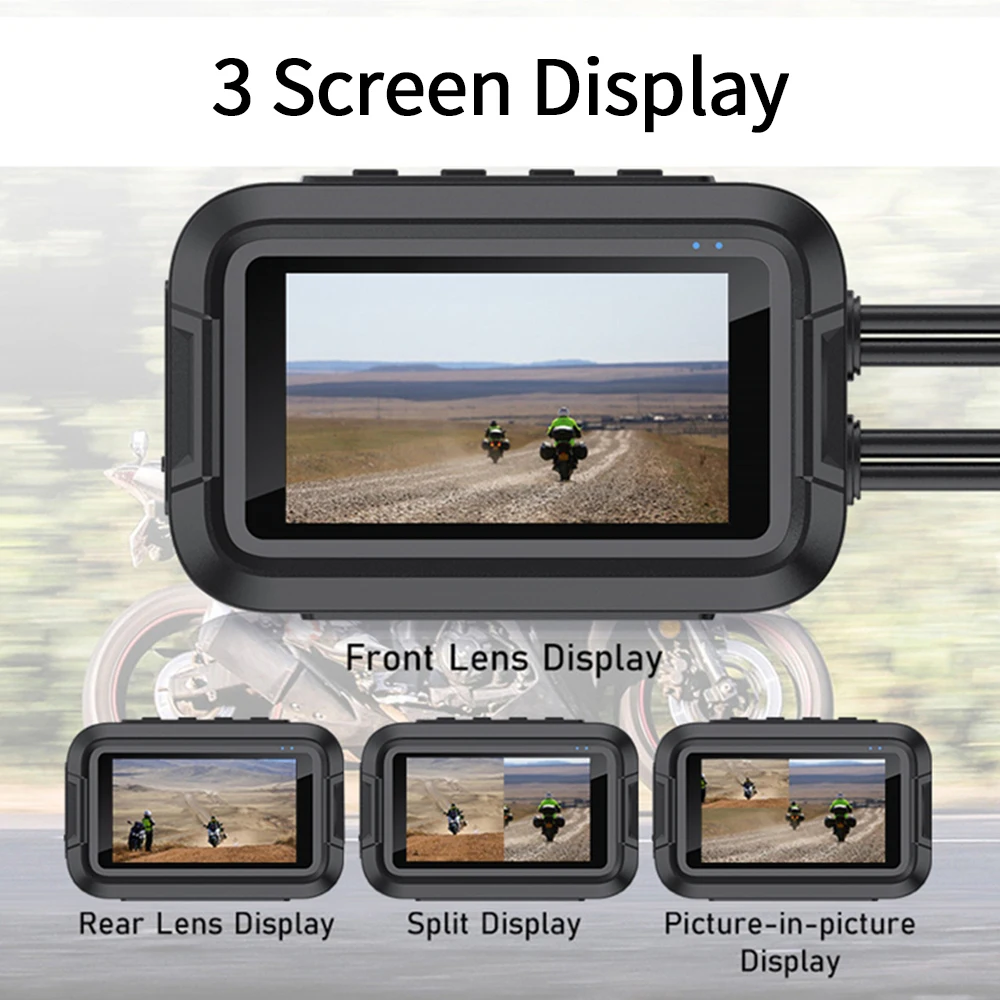 오토바이 대시캠, 풀 HD 듀얼 1080P, 방수 IP66 카메라, 와이파이, 오토바이 DVR, 블랙 GPS 박스, 3 인치
