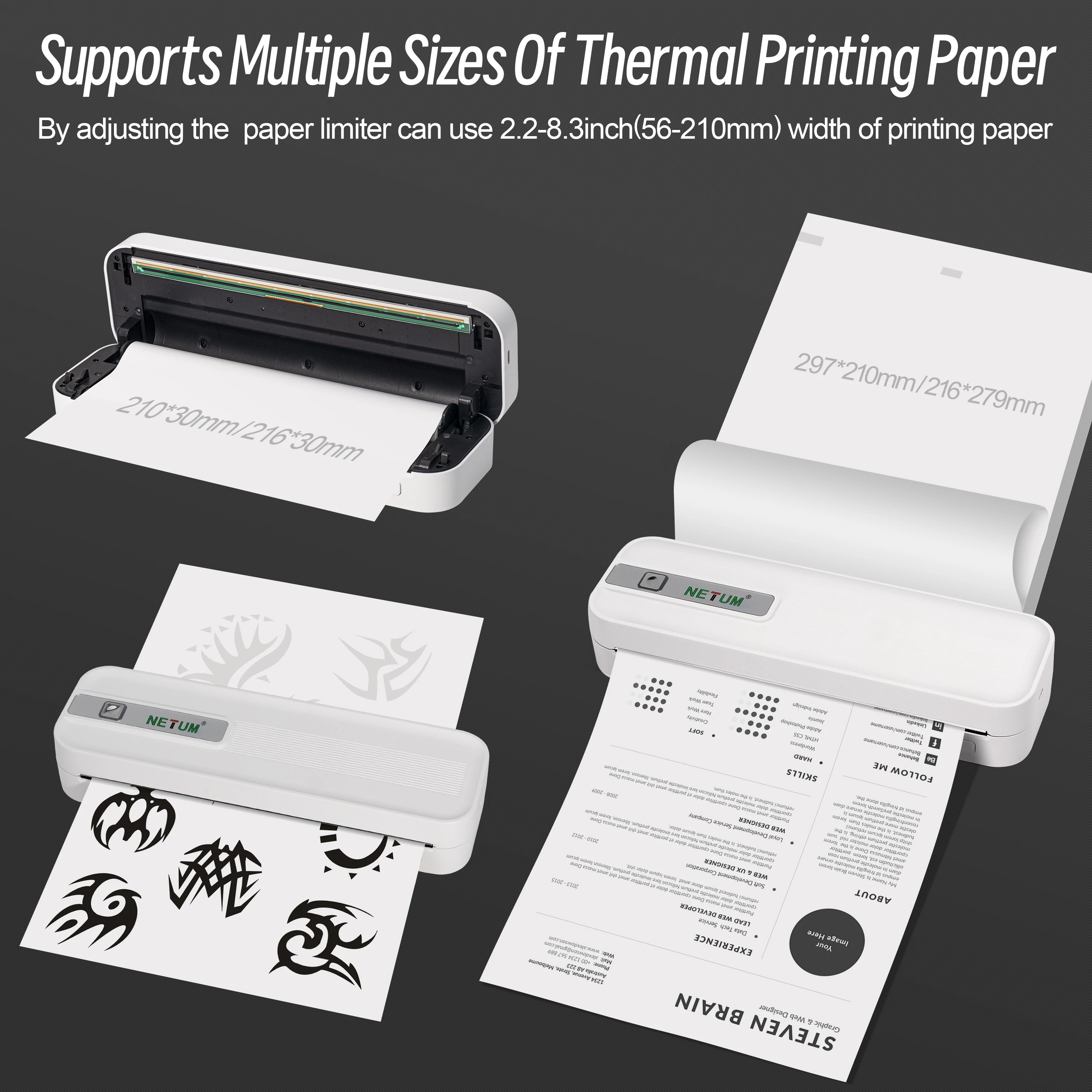 Portable A4 Thermal Printer Inkless  Bluetooth Compatible Mobile Office Document Photo Printer Perfect for Travel & Home Use - 6