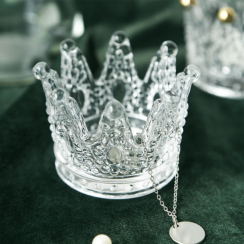 

Clear Glass Crystal Crown Trays Jewelry Storage Display Necklace Ring Collection Candle Holder Ashtrays Decoration Show