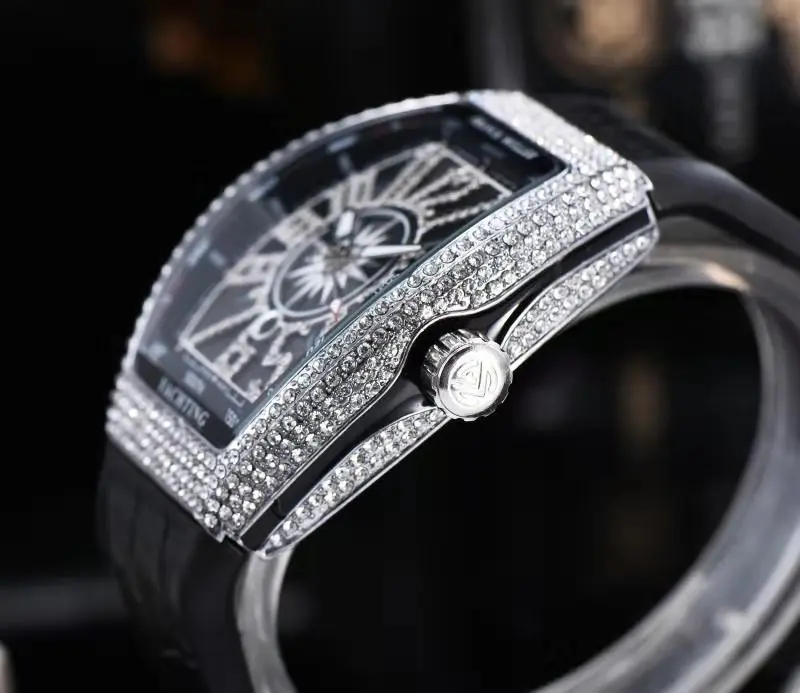 FRANCK MULLER Fashion Mens Watches Luxury Quartz Wristwatch Tonneau Leather Diamond Clock Men Business Casual Watch for Men