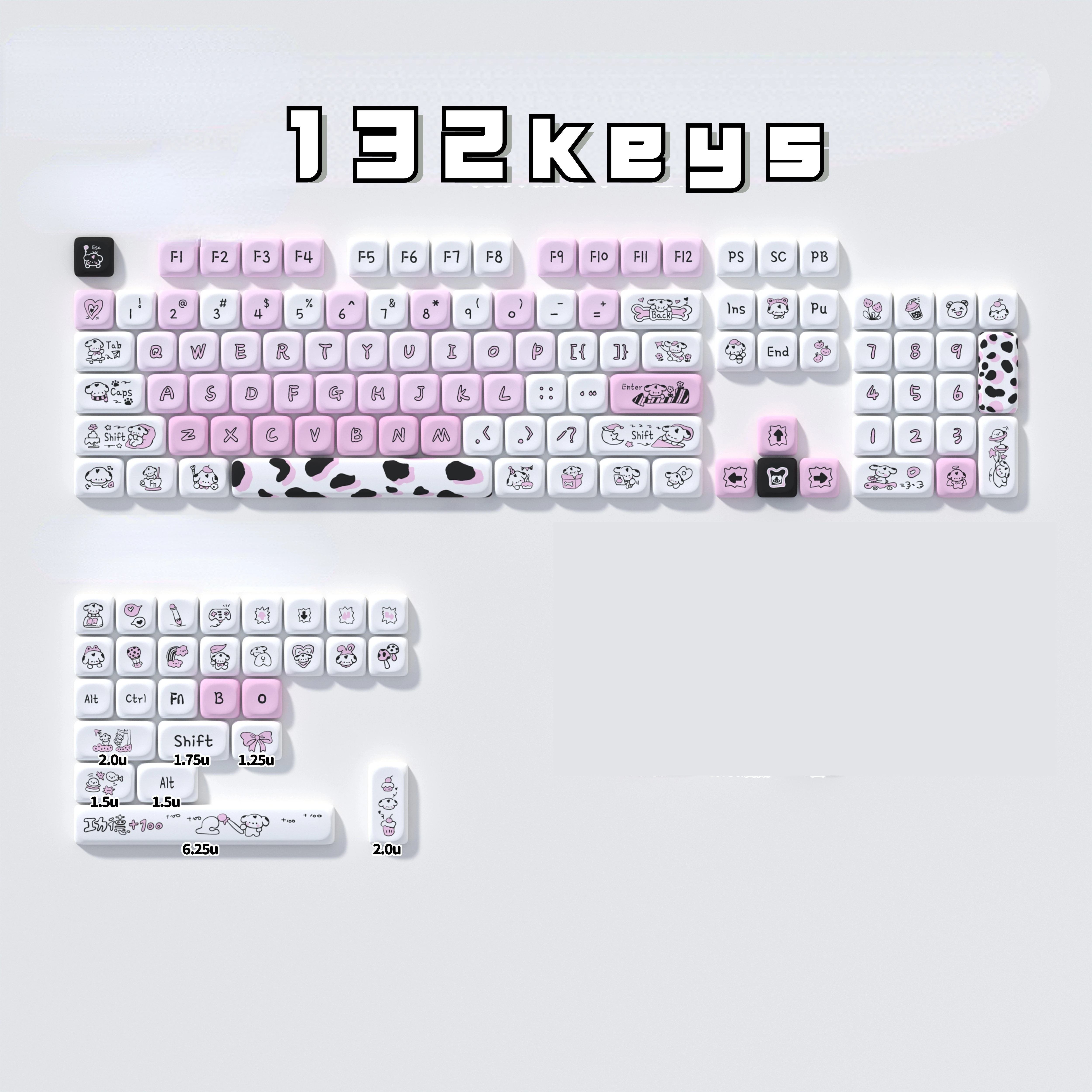 Manchado Puppy Moon Keycap Teclado tipo de Sublimação Faça Você Mesmo Teclado Mecânico Lua Rosa Layout 75 87 98 Branco - Imagem 4