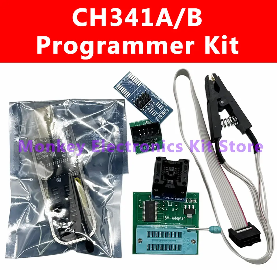 CH341A/B Programmer adapter+SOP8 clip+SOIC8 adapter with cable+1.8V adapter CH341A EEPROM Flash BIOS USB programmer ZIF adapter image 1