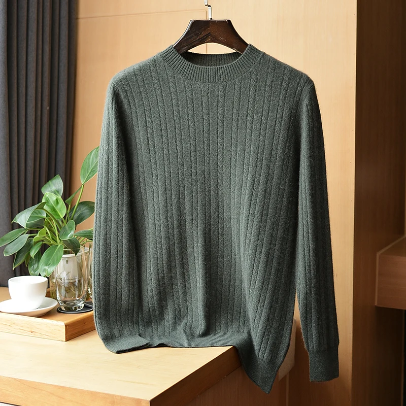 100% Pure Cashmere Sweater Men's O-neck Pullover Spring and Autumn New Twisted Cashmere Sweater Korean Fashion Luxury Jacket