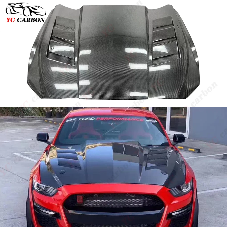 

Carbon Fiber For Ford Mustang 2015-2017 AC Style cover engine cover Clear Engine Hood Cutout Cooling Front Valve Cover Body Kit