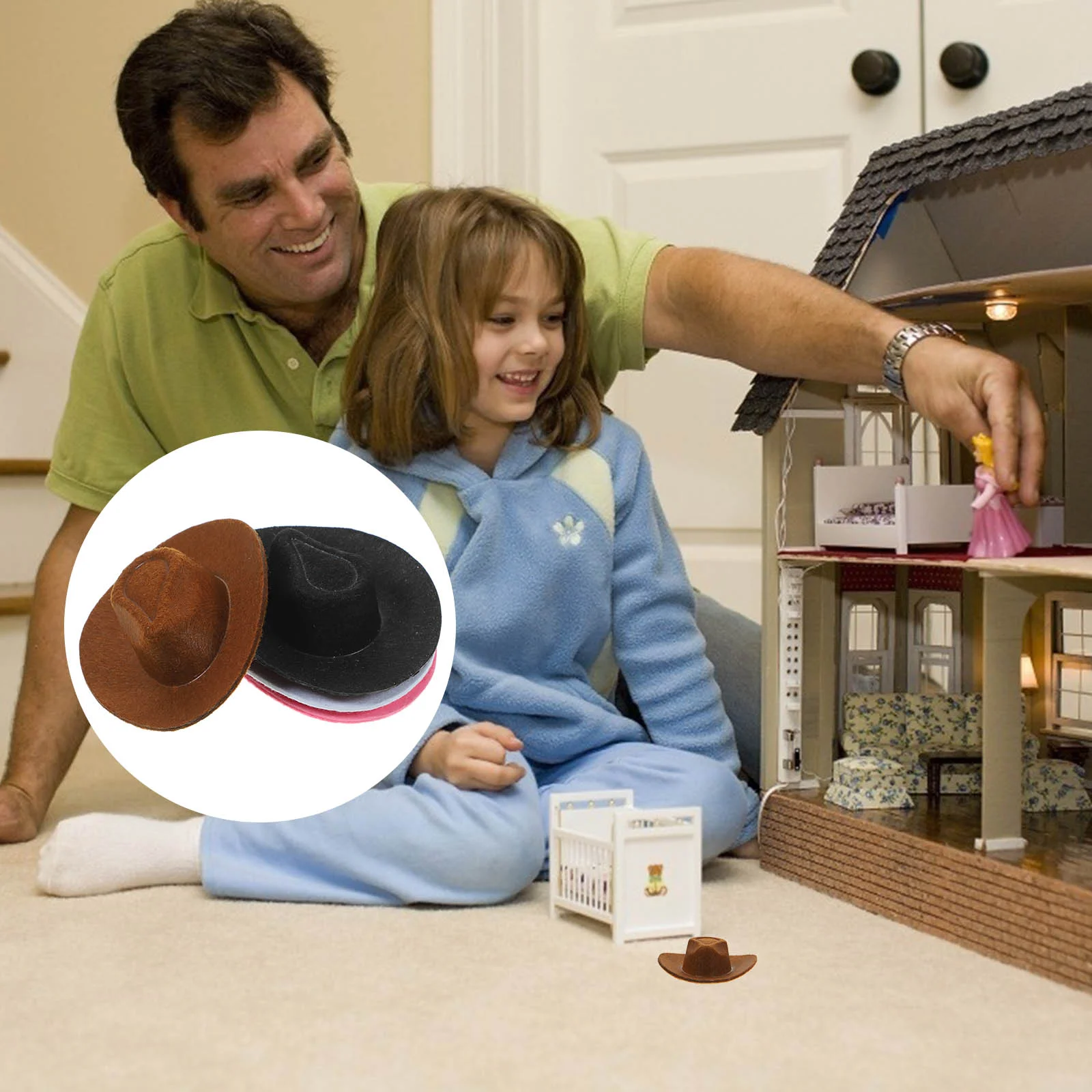 

4 Pcs Mini Cowboy Hat Replaceable Dolls Hats Miniature Toy Tiny for Non-woven Fabric Party Decorations Mall Caps Pink