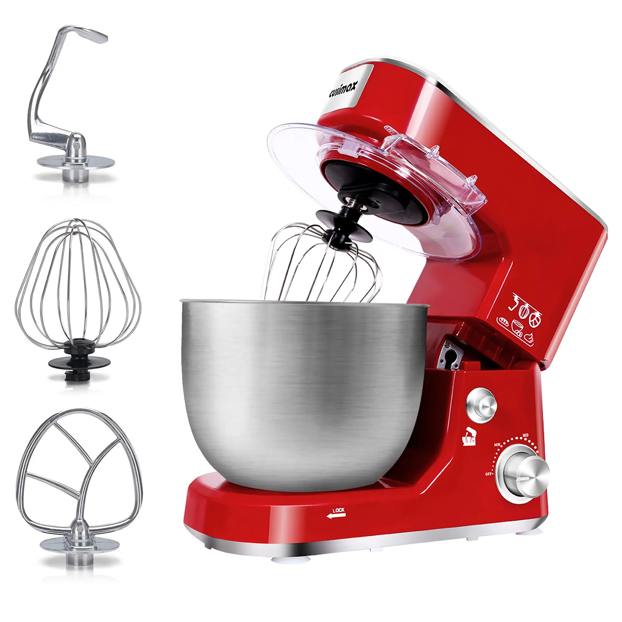 

CUSIMAX Stand Mixer with 5-QT Stainless Steel Bowl, Tilt-Head Kitchen Electric Mixer with Dough Hook, Mixing Beater and Whisk