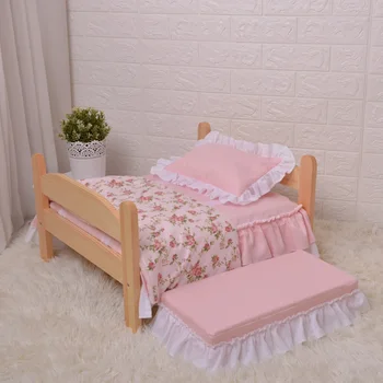 Cute Solid Wood Pet Bed Dog Comfortable Bed Free Full Set of Bedding Pet Supplies Removable and Washable Pet Bed 6
