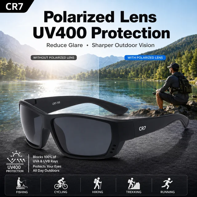Lunettes de soleil sport polarisées CR7 UV400 anti-reflets coupe-vent unisexe pour le cyclisme, la pêche, la course à pied, la randonnée, l'escalade et les activités de plein air 1