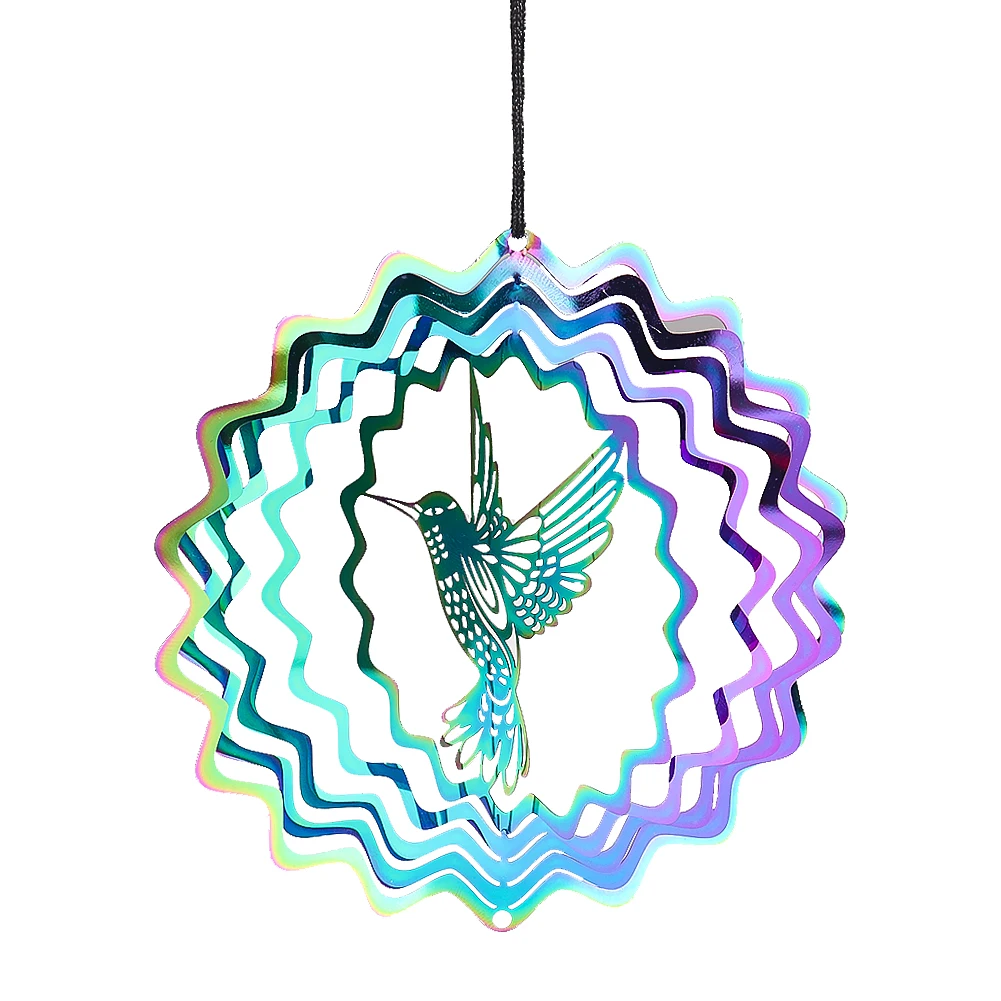 3D Colorful Rotating Wind Spinner Hummingbird Flowing Wind Chimes Yard Garden Hanging Decor Wind Catcher Pendant Bird Deterrent - Image 3
