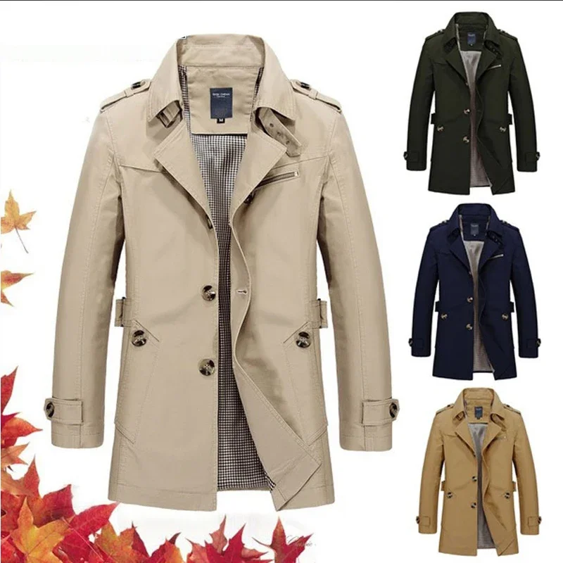 

New Men's Business Blazers Fashion Autumn Men Long Cotton Windbreaker Jackets Overcoat Male Casual Winter Trench Outwear Coat